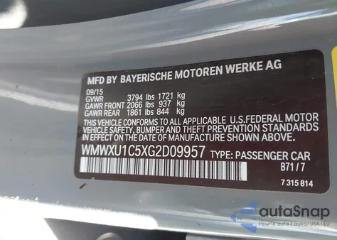 2016 Mini Hardtop Cooper из США, поврежденный, VIN WMWXU1C5XG2D09957